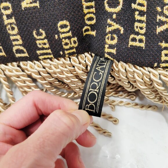 Borgata Gold Fringed Pillow Throw Brown Background Gold Lettering Wine Theme - Picture 3 of 4